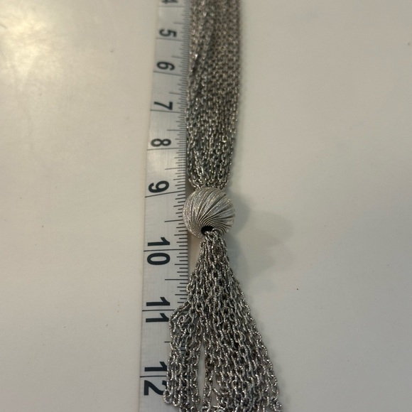 Vintage Trifari Silver Tone Multi-Strand Tassel Necklace Textured Ball Slider - Picture 8 of 8